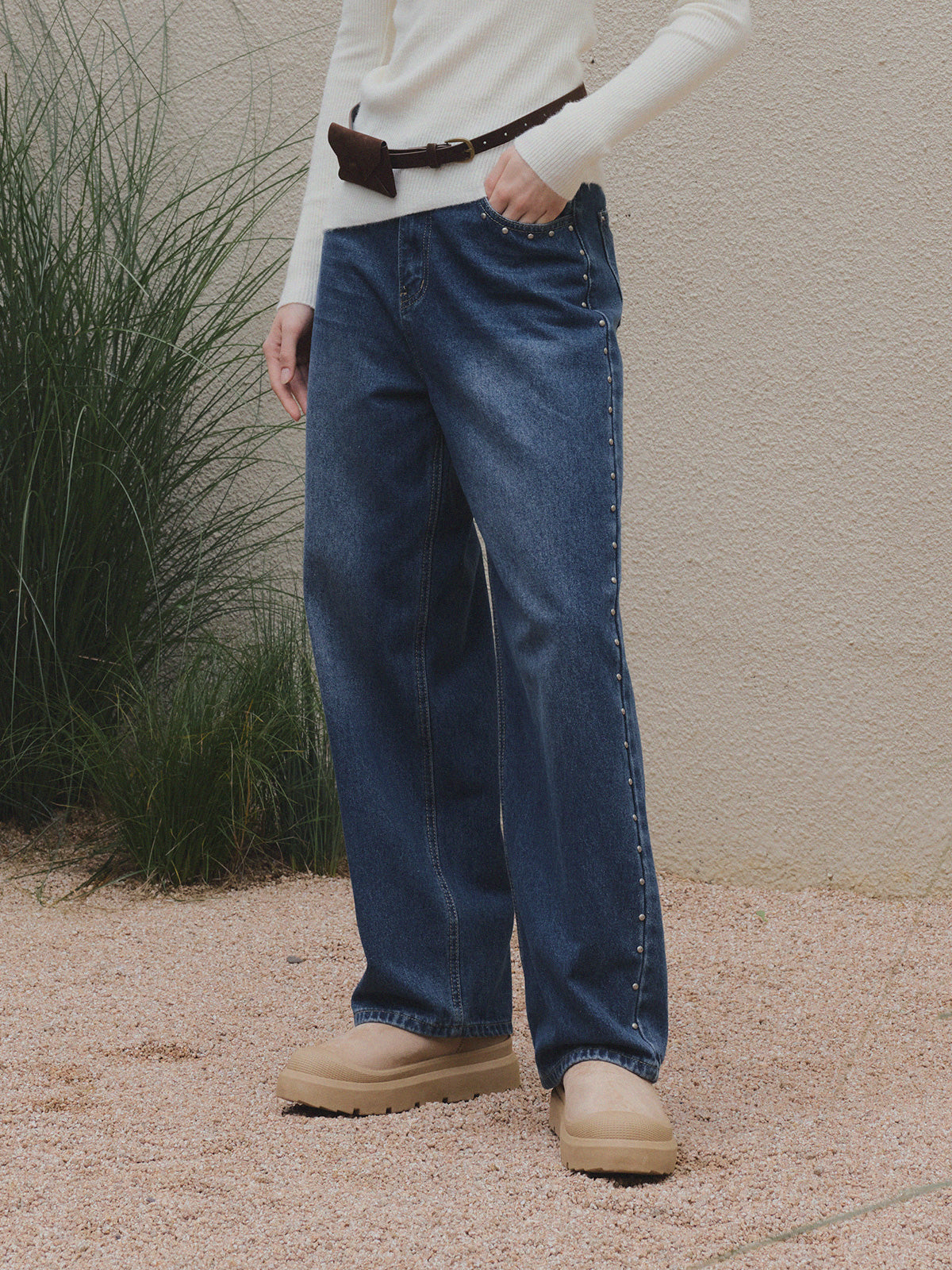 【TWEE】Pantalon en jean large à jambes larges Prezel Stud