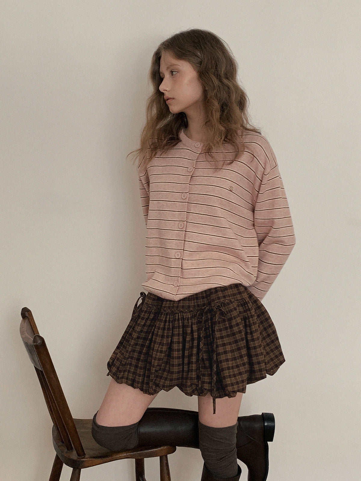 【TWEE】Eton Streifen Rundhals Langarm-Cardigan