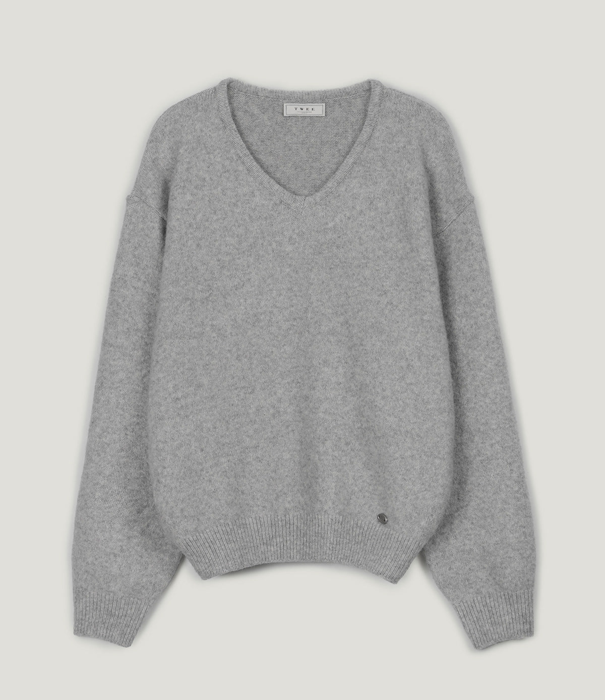 Twill Basic V-Neck Long Sleeve Knit