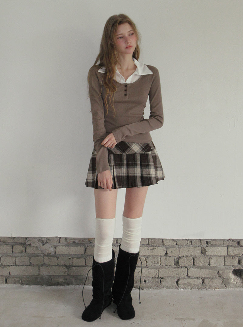 TWEE Keller contrast collar ribbed long sleeve T-shirt | Product styling view 4