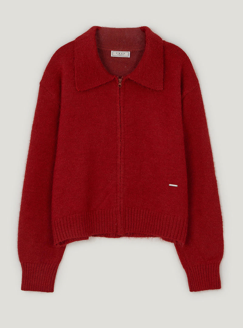 Itel basic collar knit zip-up | Red cutout