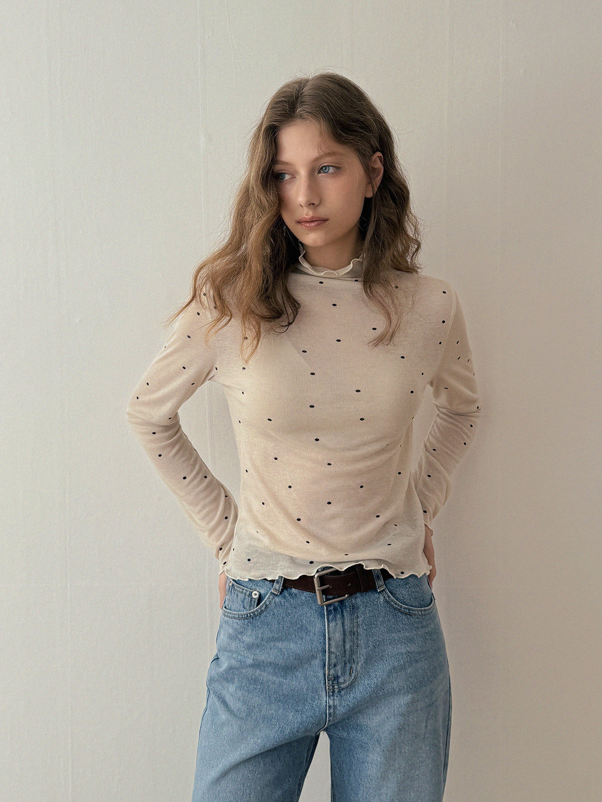 Bendi Dot Turtleneck Long-Sleeve T-Shirt
