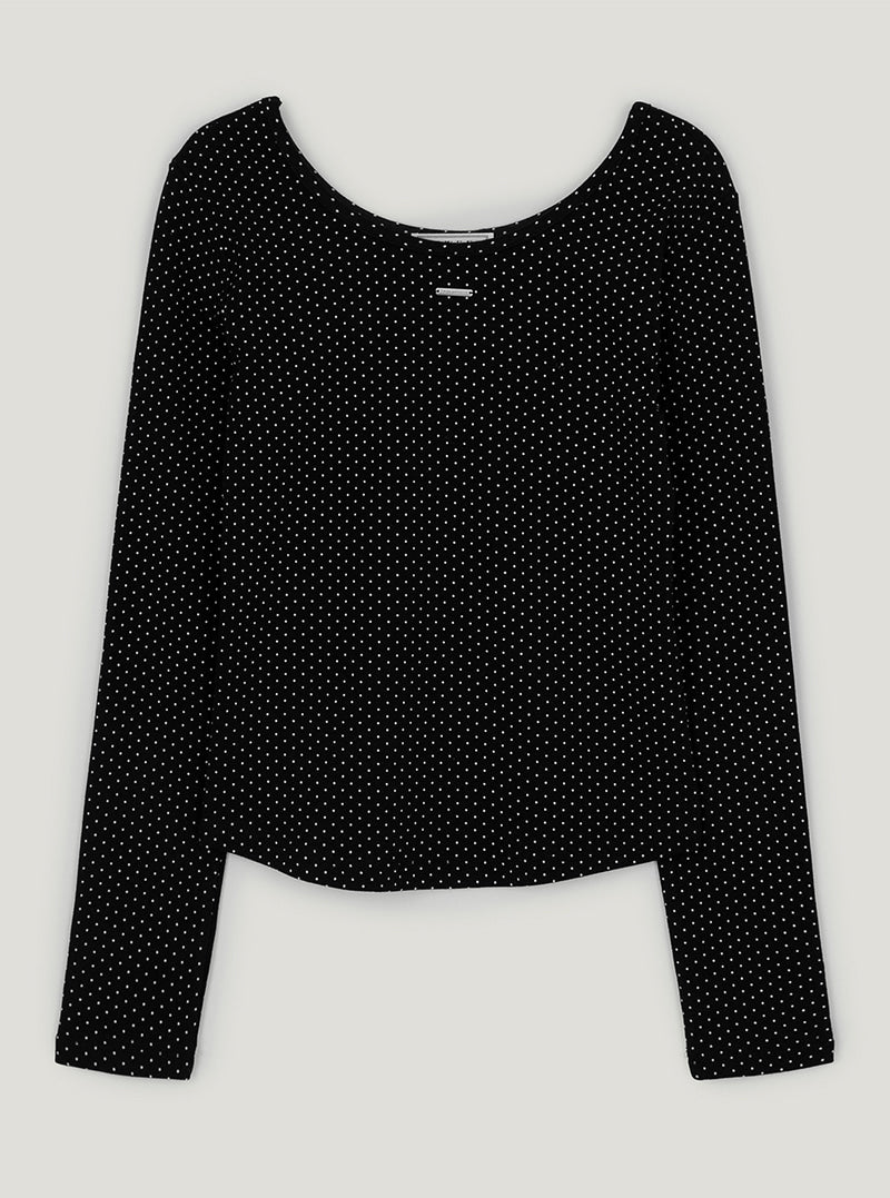 TWEE Comme dot round neck long sleeve T-shirt | Black product-only view