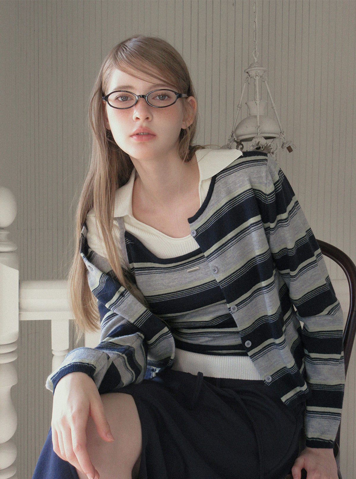 TWEE Curvin wide stripe sleeveless cardigan set | Product styling view 6