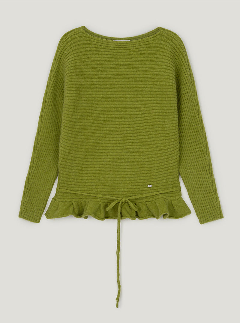 Seodin wave flare long sleeve knit | Olive cutout