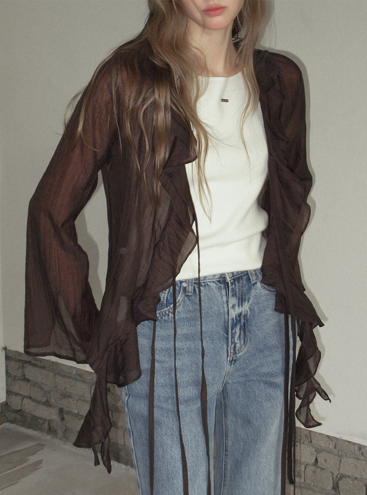 TWEE Torel ruffle chiffon blouse (strap set) | Product styling view 6