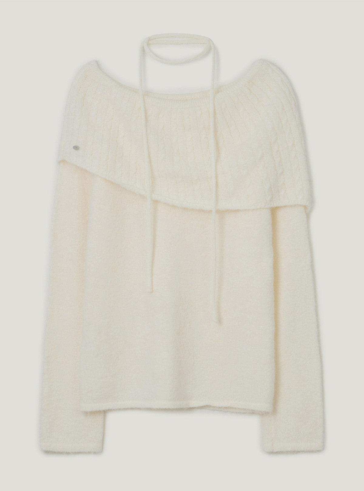TWEE Ritun patterned off-shoulder long sleeve knit (strap set) | Ivory product-only view