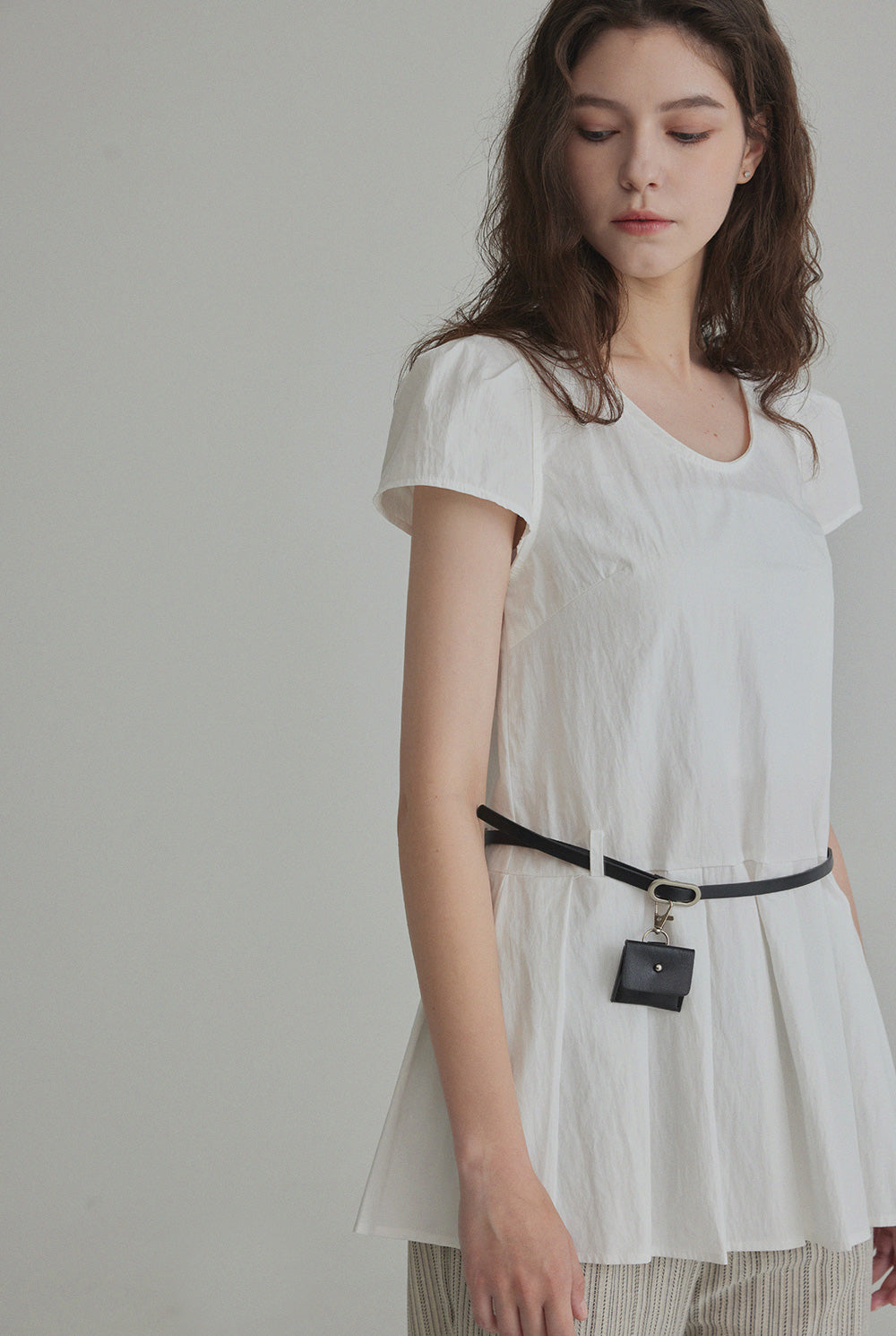 Montise Cap Sleeve Pleated Blouse(Belt Set)
