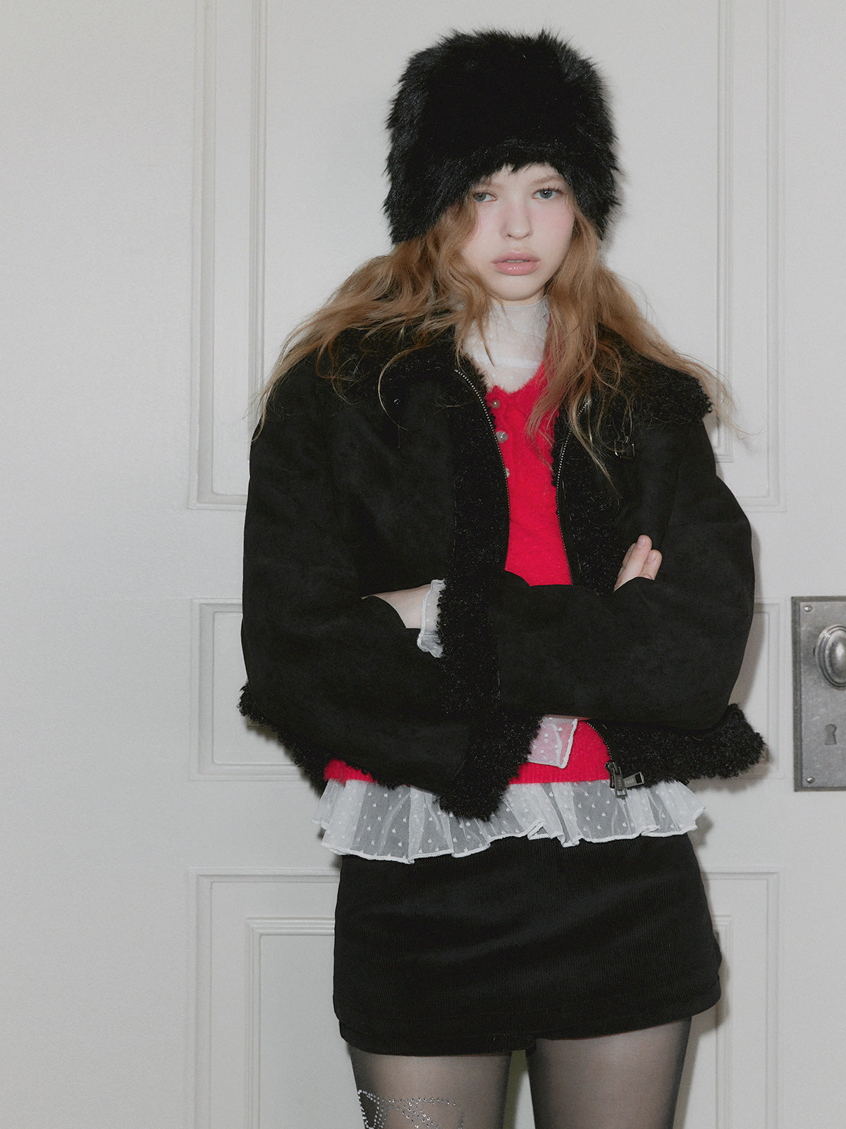 Bear Collar Short Shearling Jumper