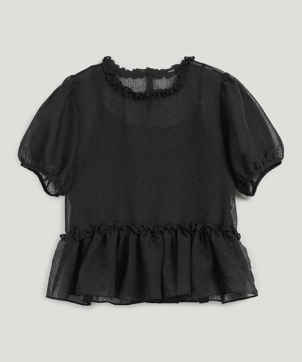 Belle Dot Sheer Flare Sleeve Blouse