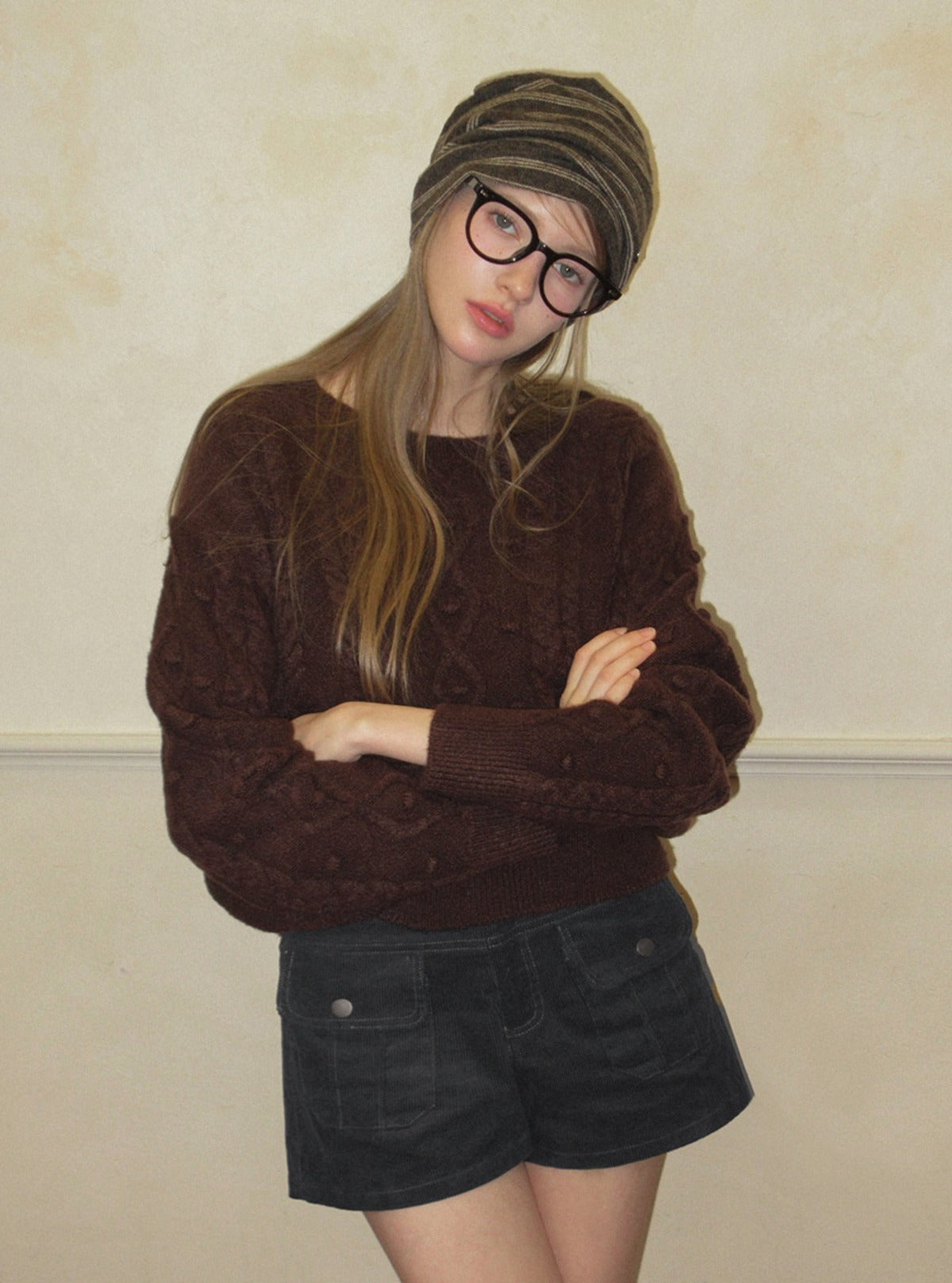 TWEE Kuti cable pattern round neck long sleeve knit | Main product image