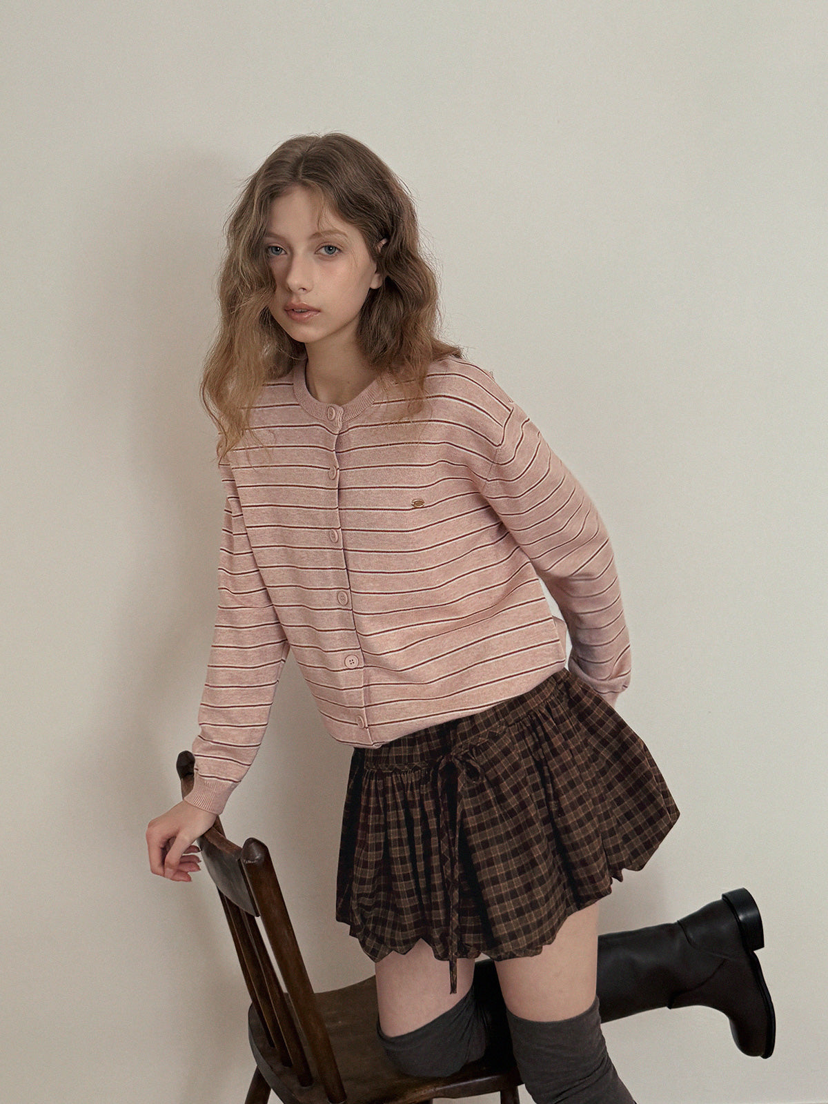 【TWEE】Eton Streifen Rundhals Langarm-Cardigan
