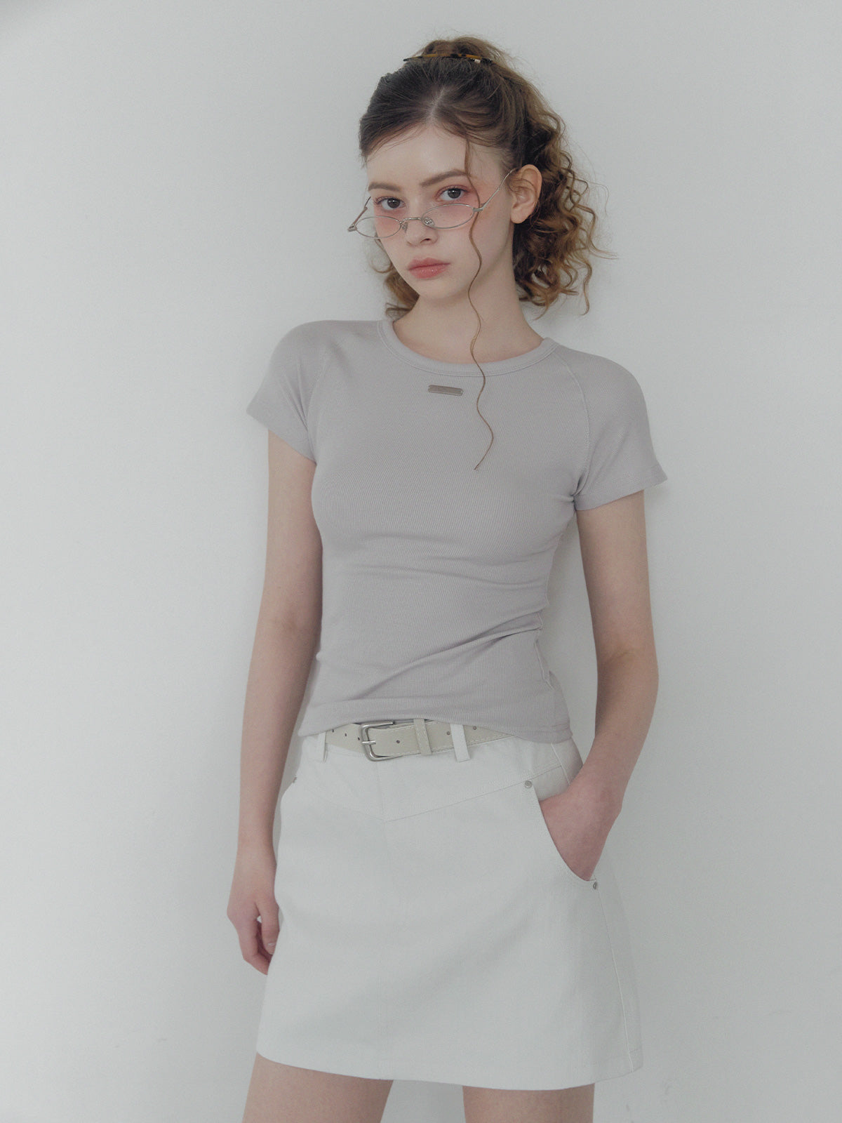 Jeden rivet panel cotton mini skirt (belt set)