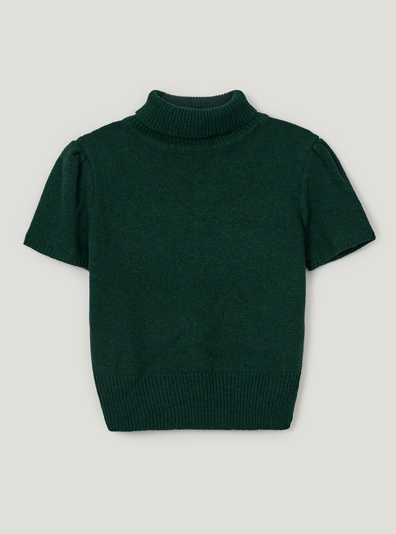 TWEE Det puff turtleneck short sleeve knit | Green product-only view