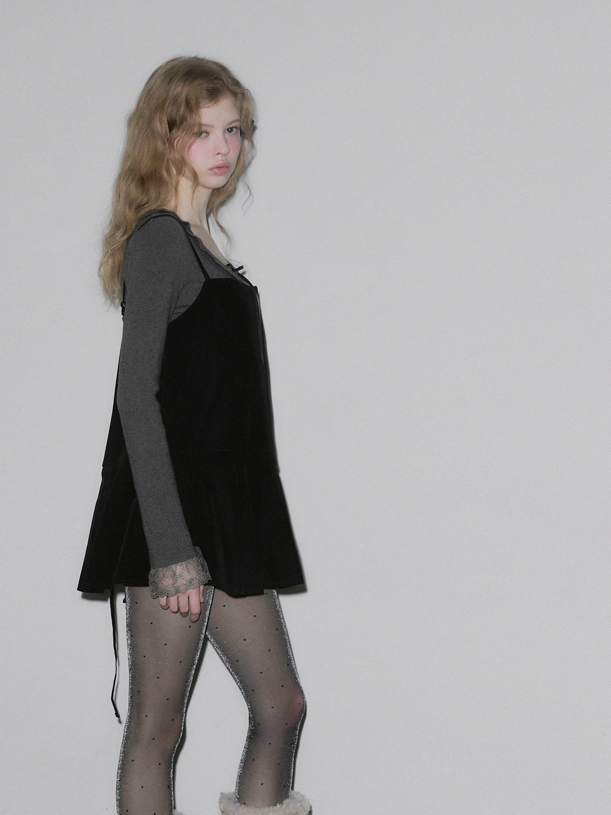 Pudin Velour Layered Mini Dress