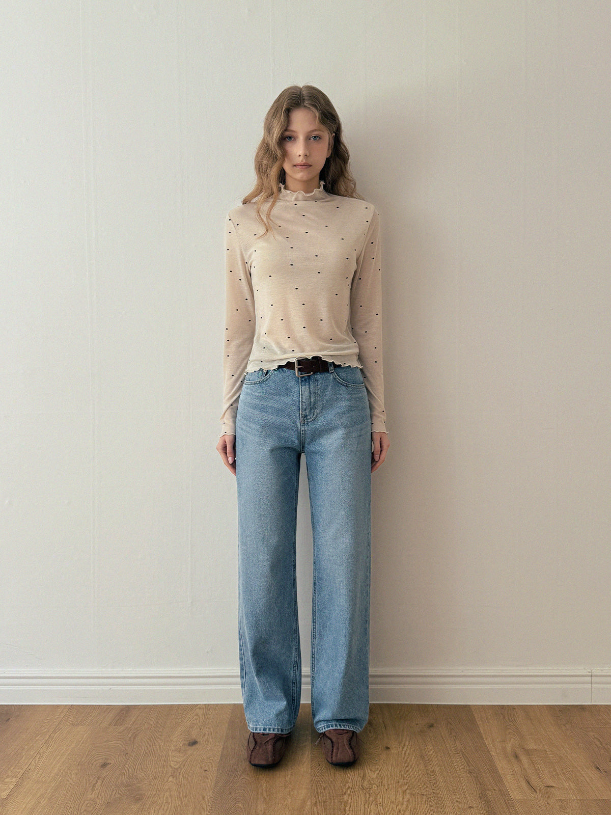 Bendi Dot Turtleneck Long-Sleeve T-Shirt