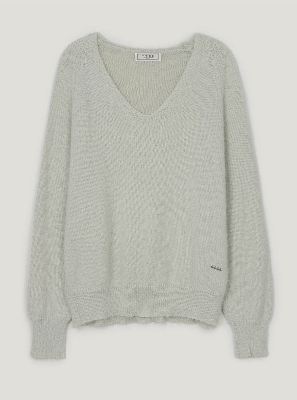 Kiyu brushed V-neck long sleeve knit | Mint cutout