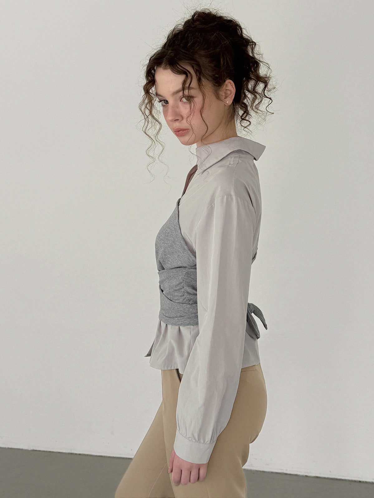 Noen Layered Top Bustier Shirt Blouse