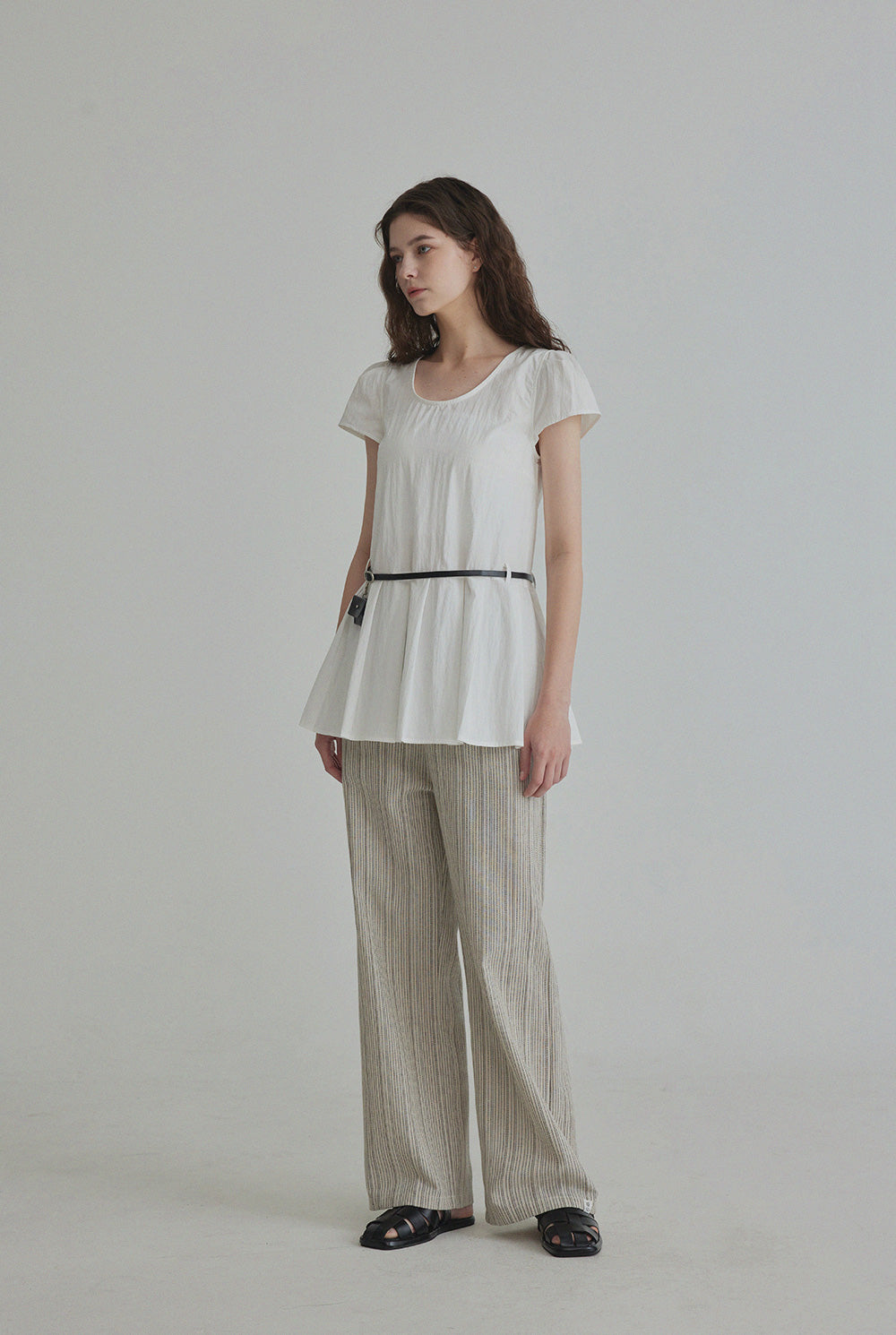 Montise Cap Sleeve Pleated Blouse(Belt Set)