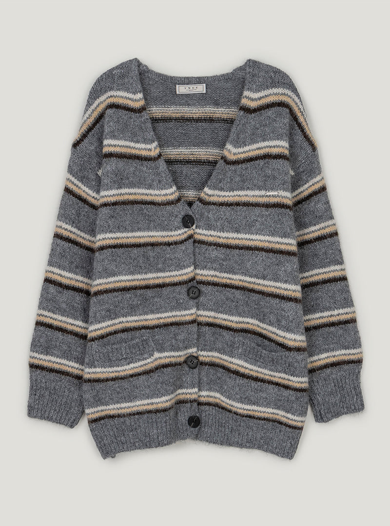 Reta V-neck oversized heavyweight knit long sleeve cardigan | Gray cutout