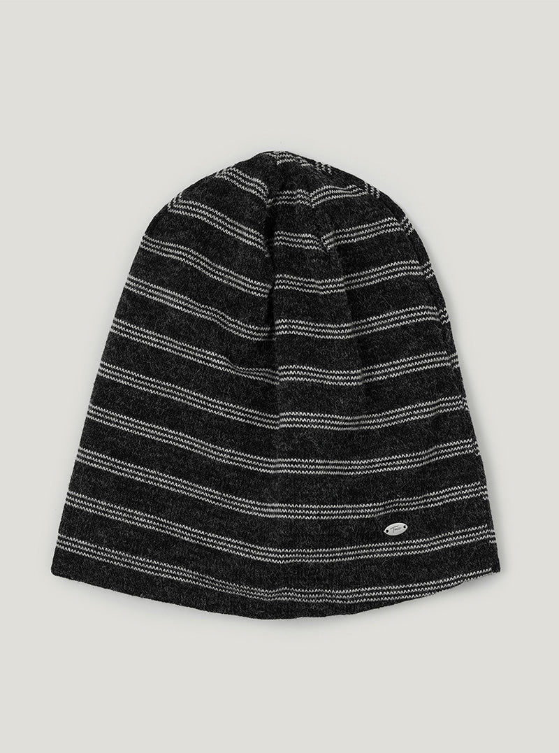 Chen stripe knit beanie | Charcoal cutout
