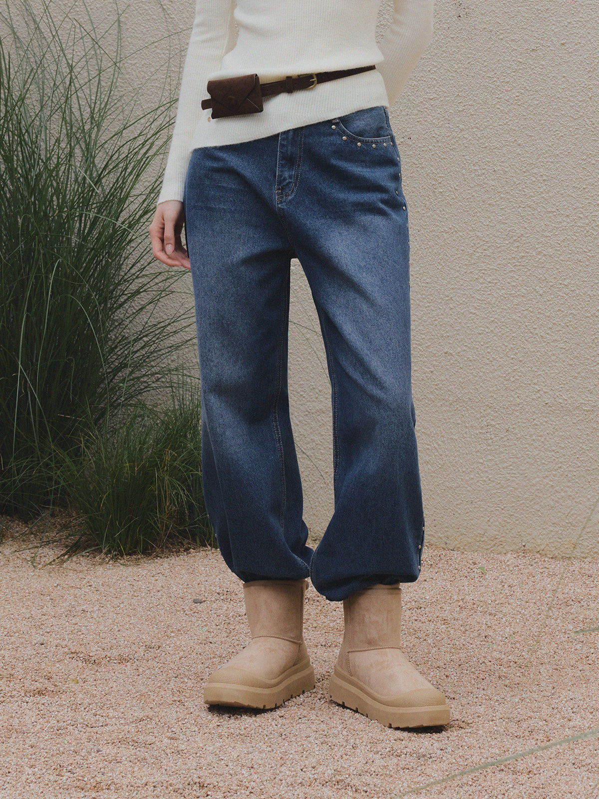 【TWEE】Pantalon en jean large à jambes larges Prezel Stud