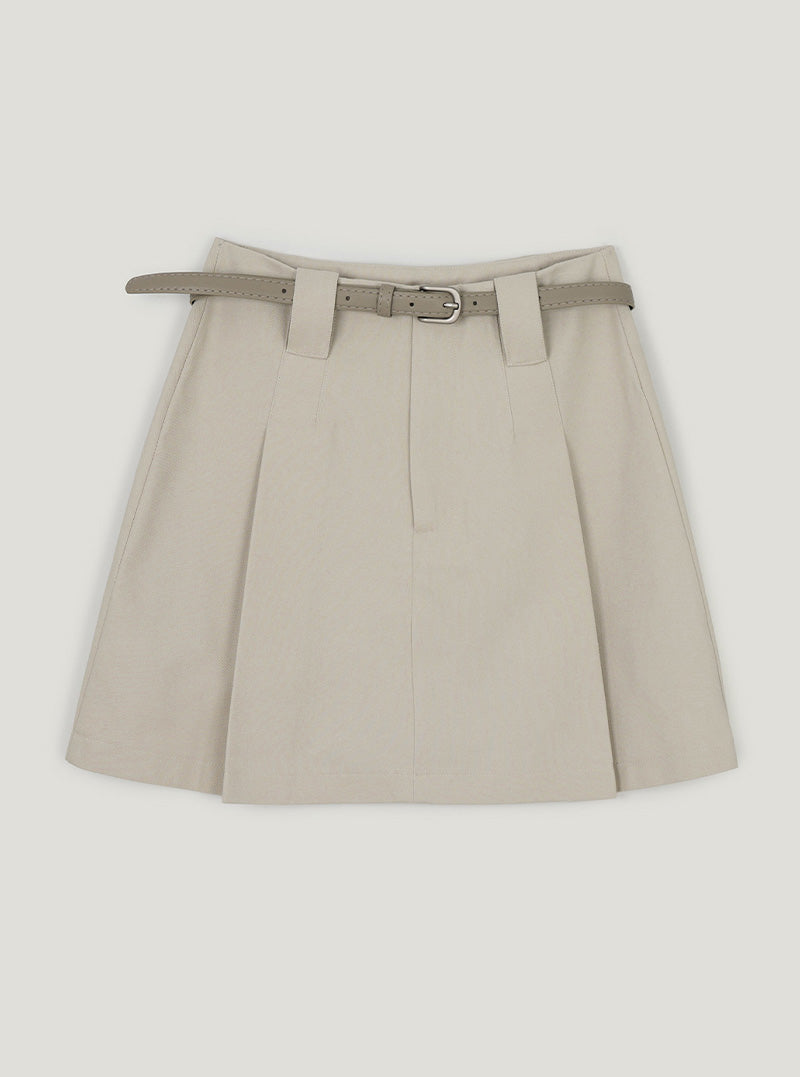 Sena belt pleated mini skirt | Beige cutout