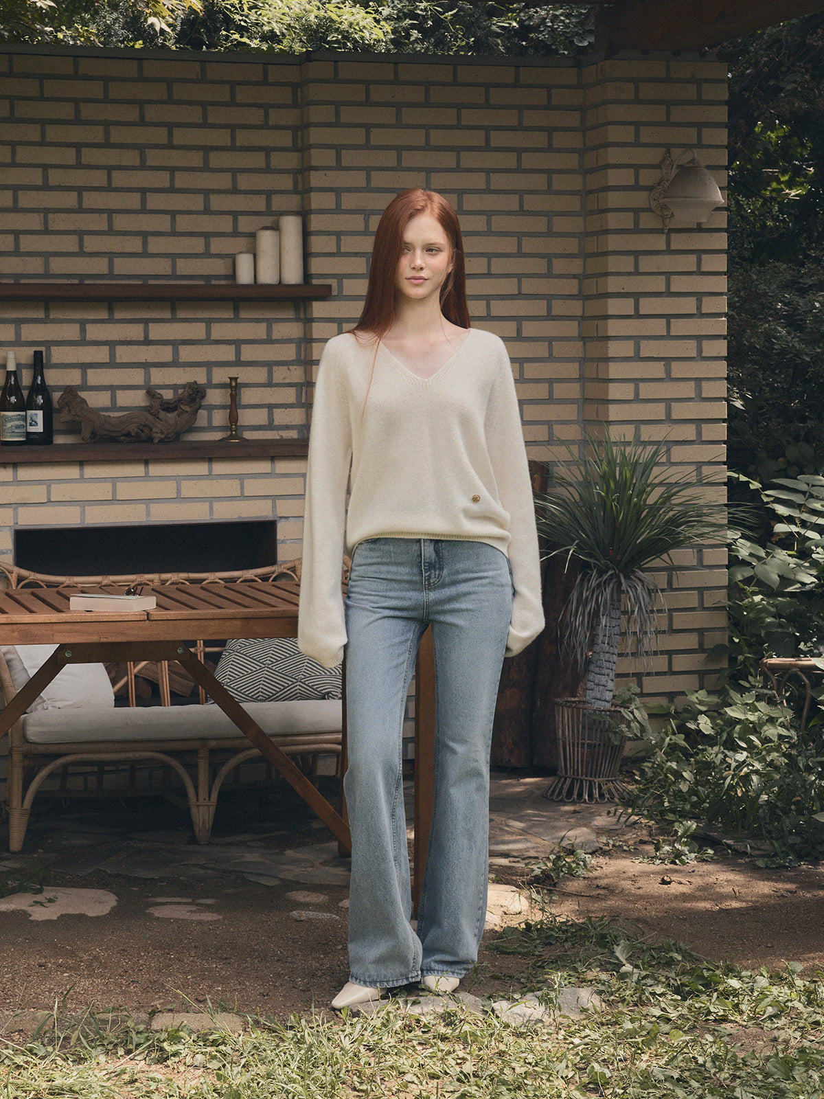 Longc Wool Pastel V-Neck Long-Sleeve Knit