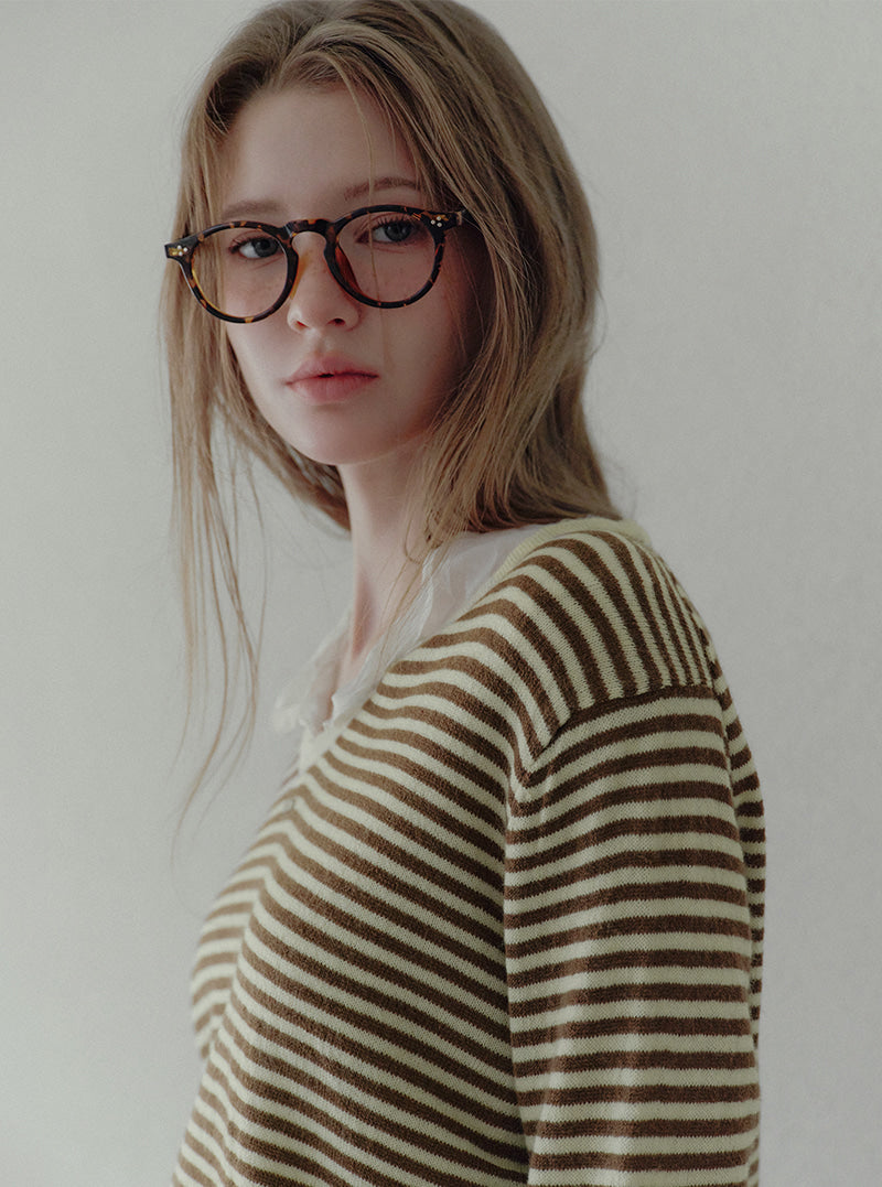 Letter V-neck stripe long sleeve knit | View 5