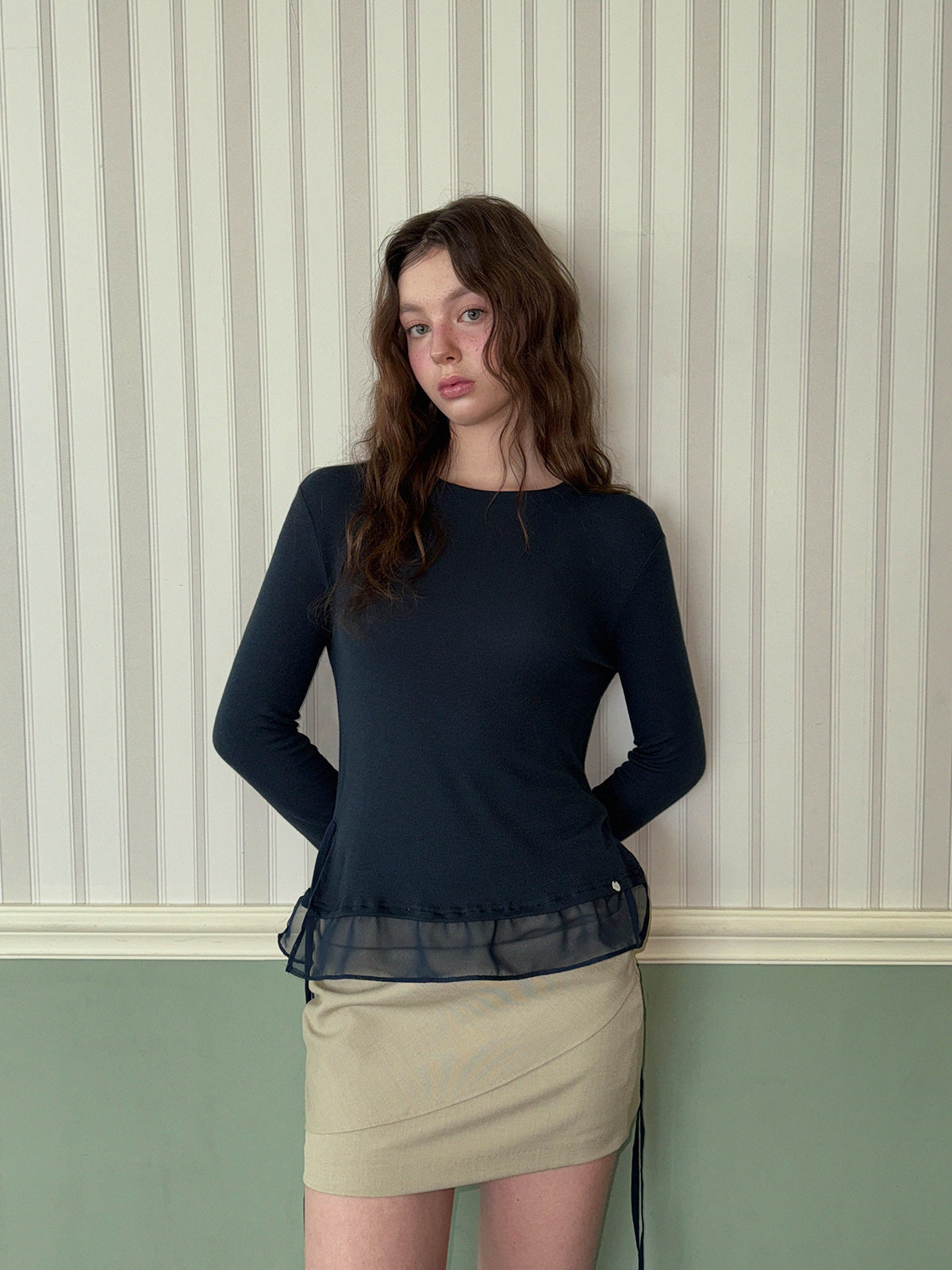 Canvil Sheer Layered Strap Long Sleeve T-Shirt