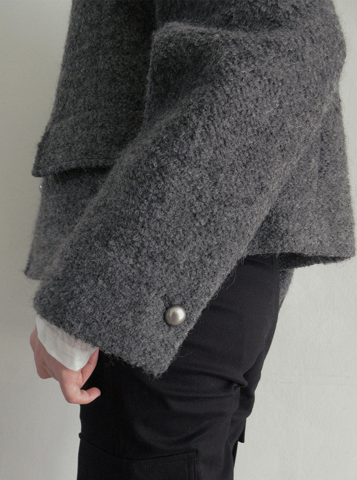TWEE Wools collar cropped long sleeve jacket | Product styling view 6