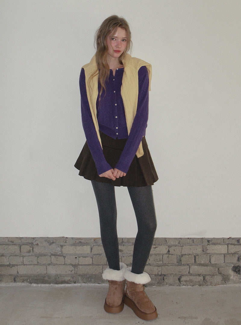 TWEE Itso cable round neck knit long sleeve cardigan | Product styling view 4
