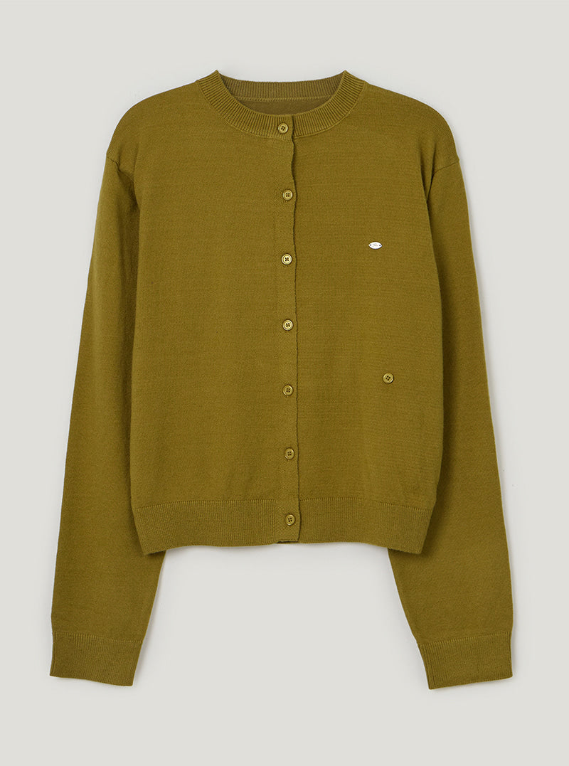 TWEE Clone asymmetric two-way knit long sleeve cardigan | Olive product-only view