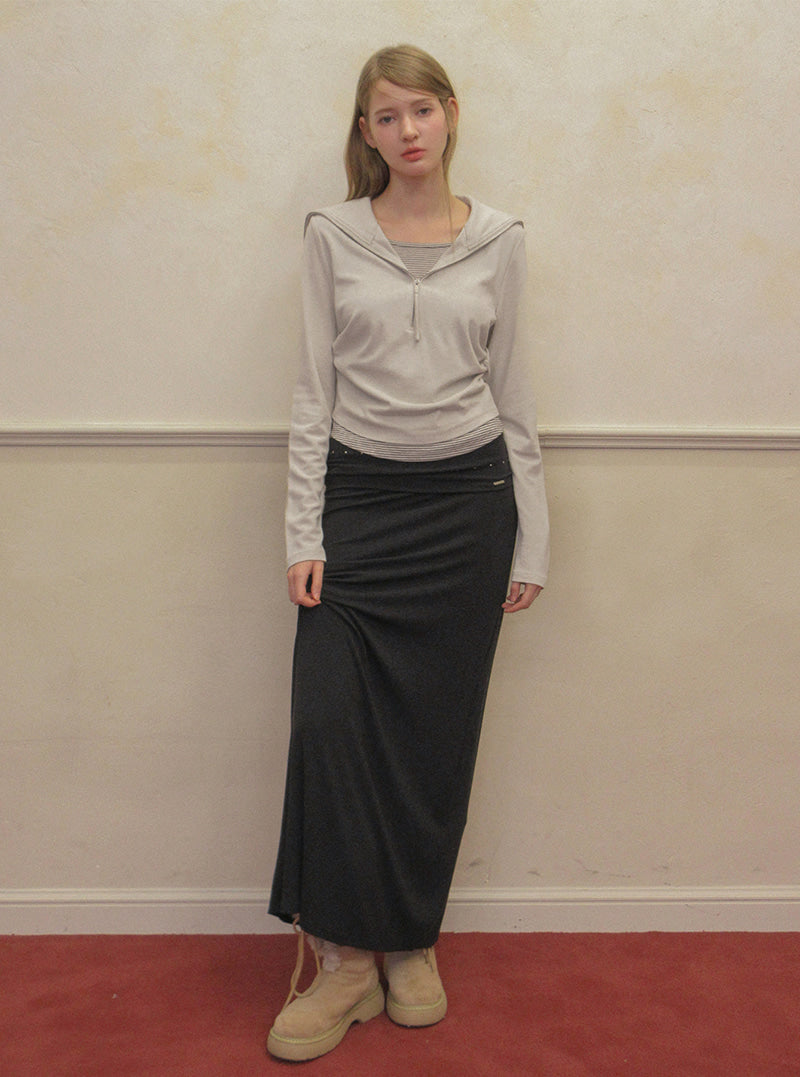 TWEE Nego stud folding maxi long skirt | Product styling view 10