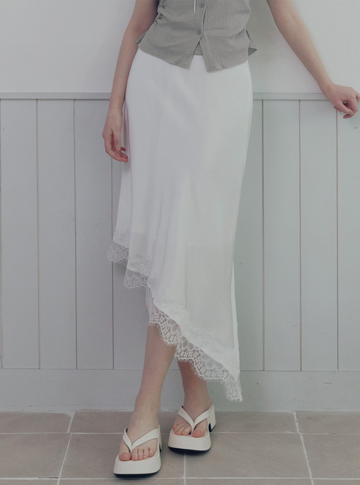 Devin Satin Lace-Trim Banding Skirt