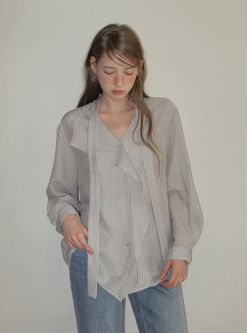 TWEE Kesi frill stripe strap long sleeve blouse | Product styling view 3