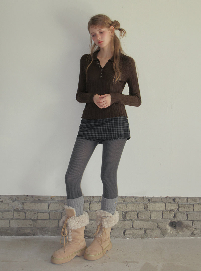 TWEE Polin collar vertical ribbed long sleeve knit | Product styling view 6