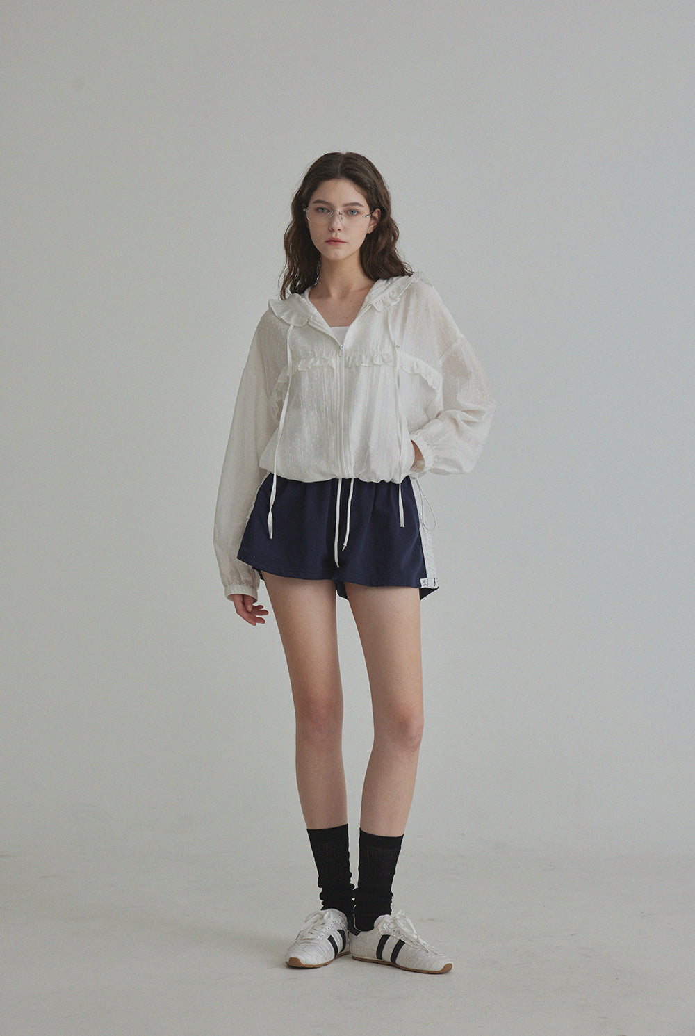 Rench荷叶边连帽防风夹克