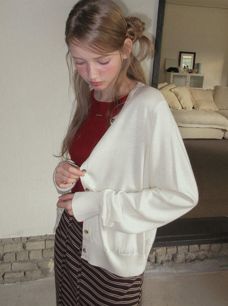 TWEE Ble round neck basic knit long sleeve cardigan | Product styling view 8