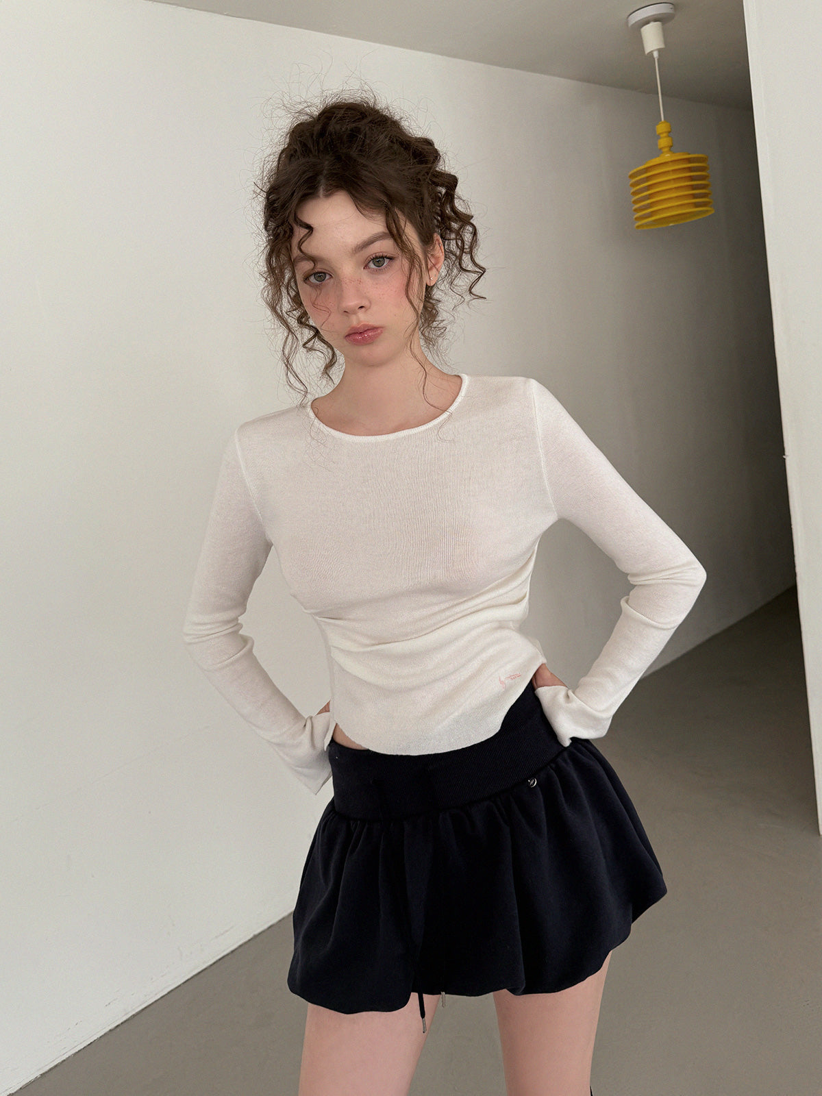 Deit asymmetric button drape long sleeve knit