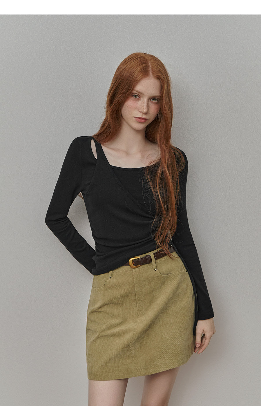 Freda Corduroy Mini Skirt (belt set)