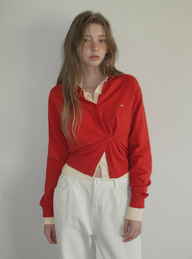 TWEE Clone asymmetric two-way knit long sleeve cardigan | Product styling view 3