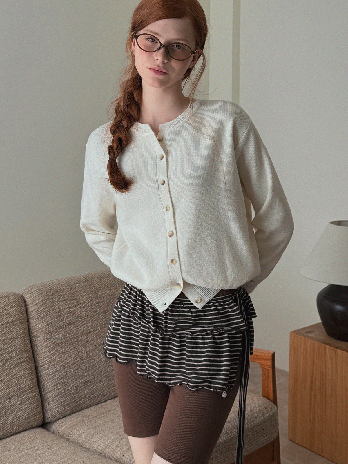 Shorty Embroidered Round Neck Long Sleeve Cardigan
