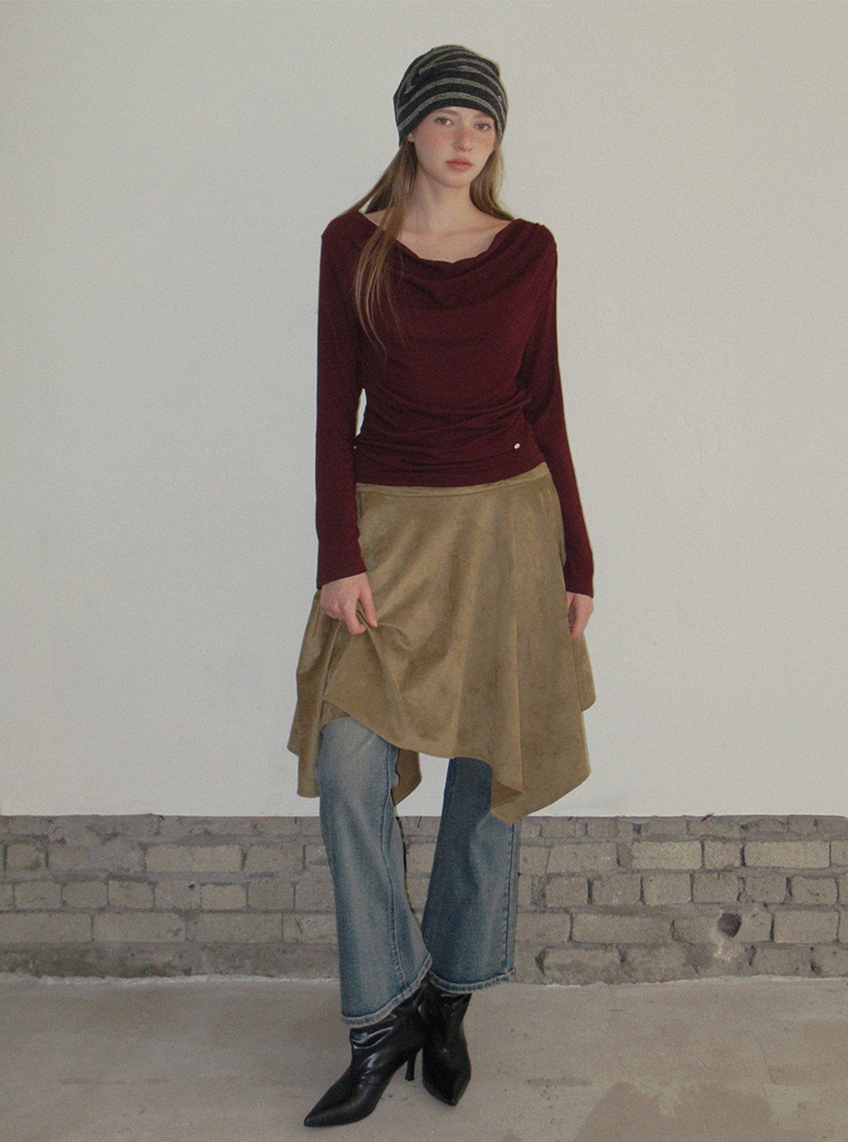 TWEE Bollin drape back slit long sleeve T-shirt | Product styling view 4