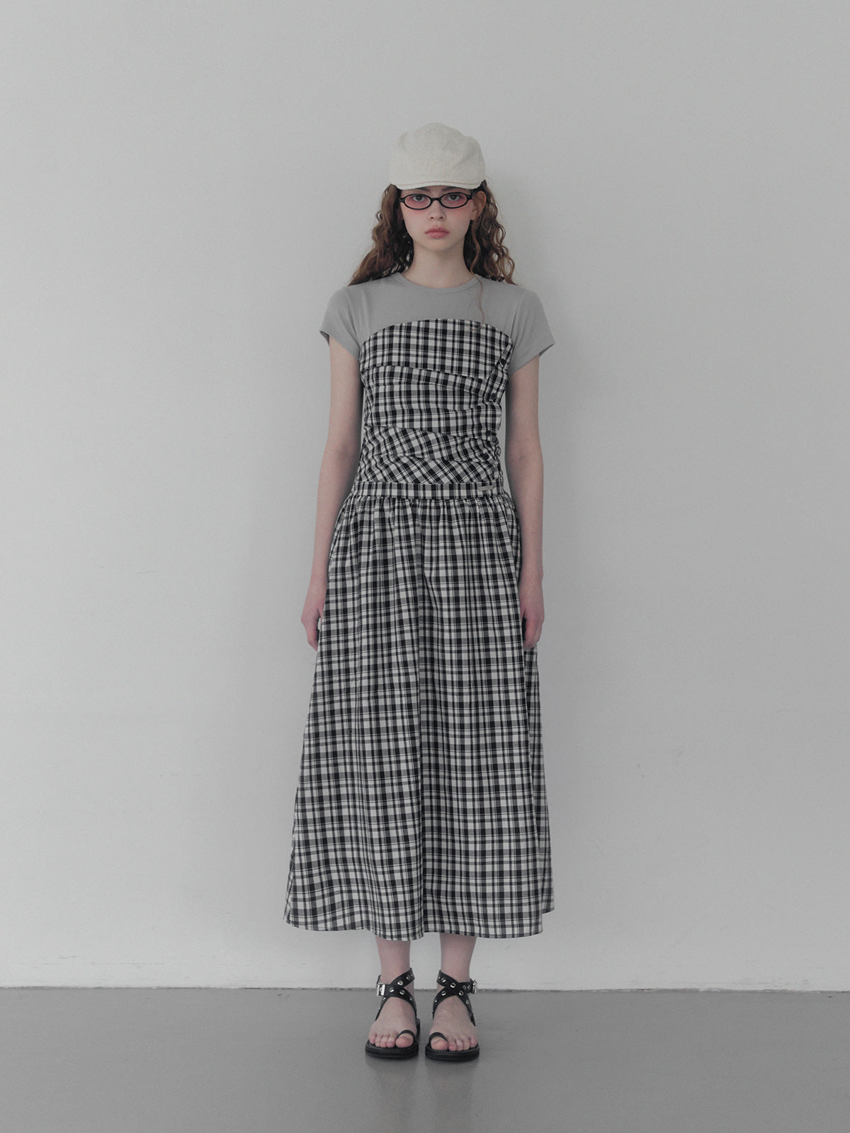Vinci pattern pintuck long dress