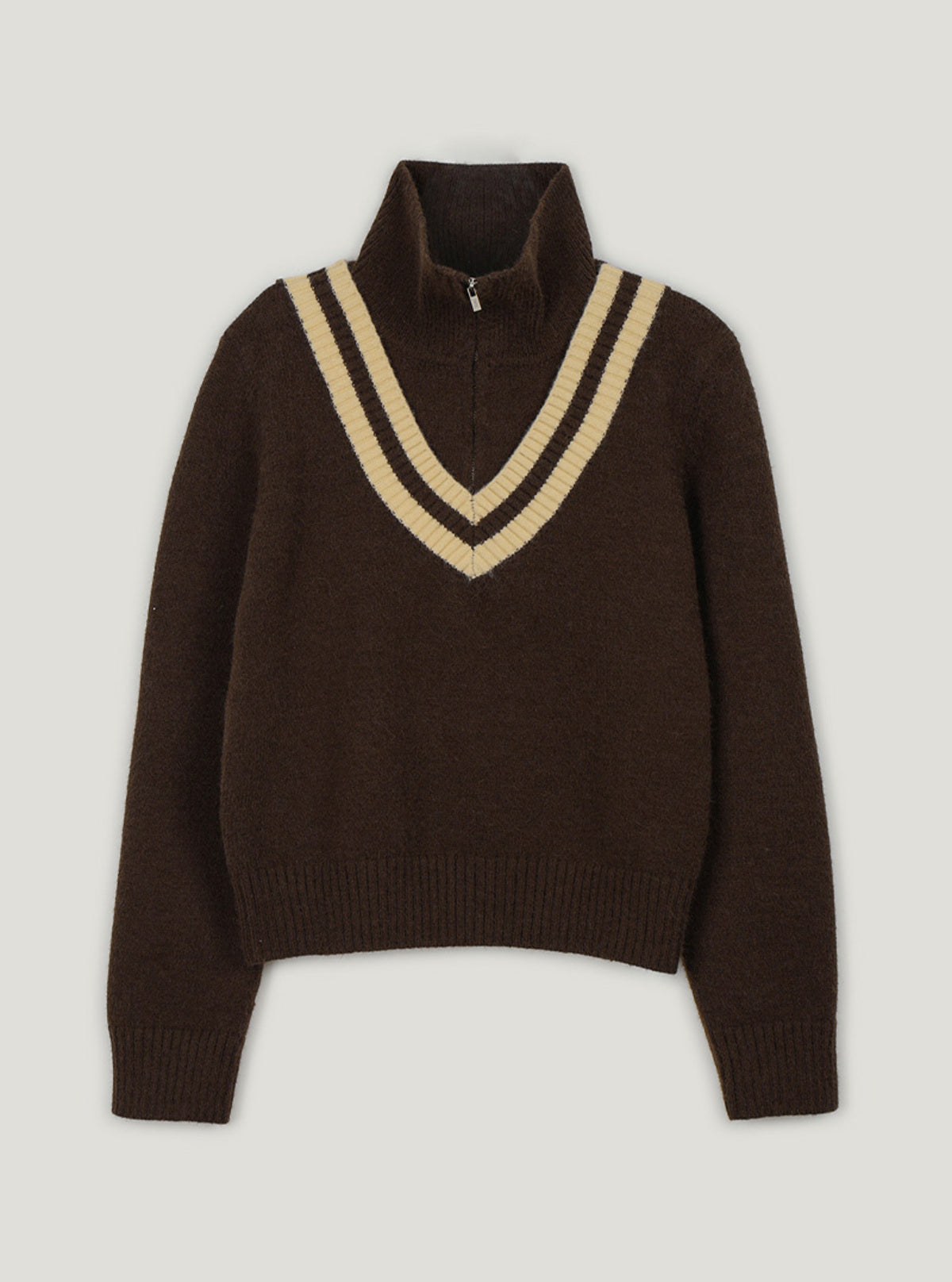 Mir Contrast High-Neck Half-Zip Knit