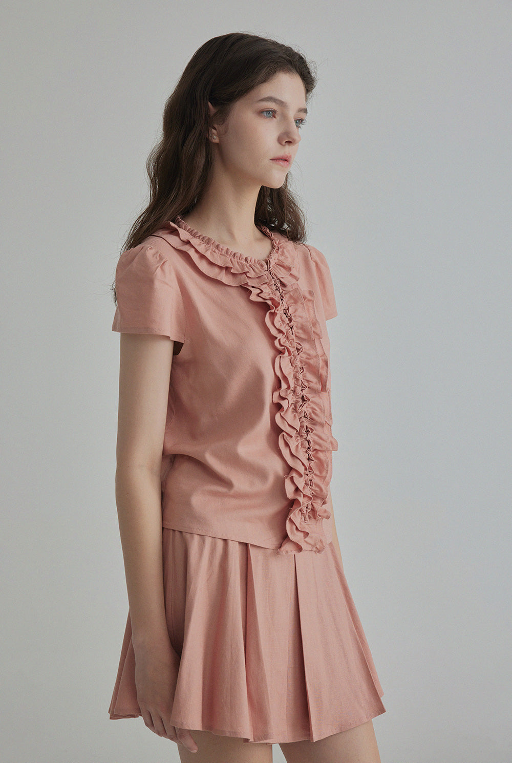 Riten Frill Linen Blouse Mini Skirt