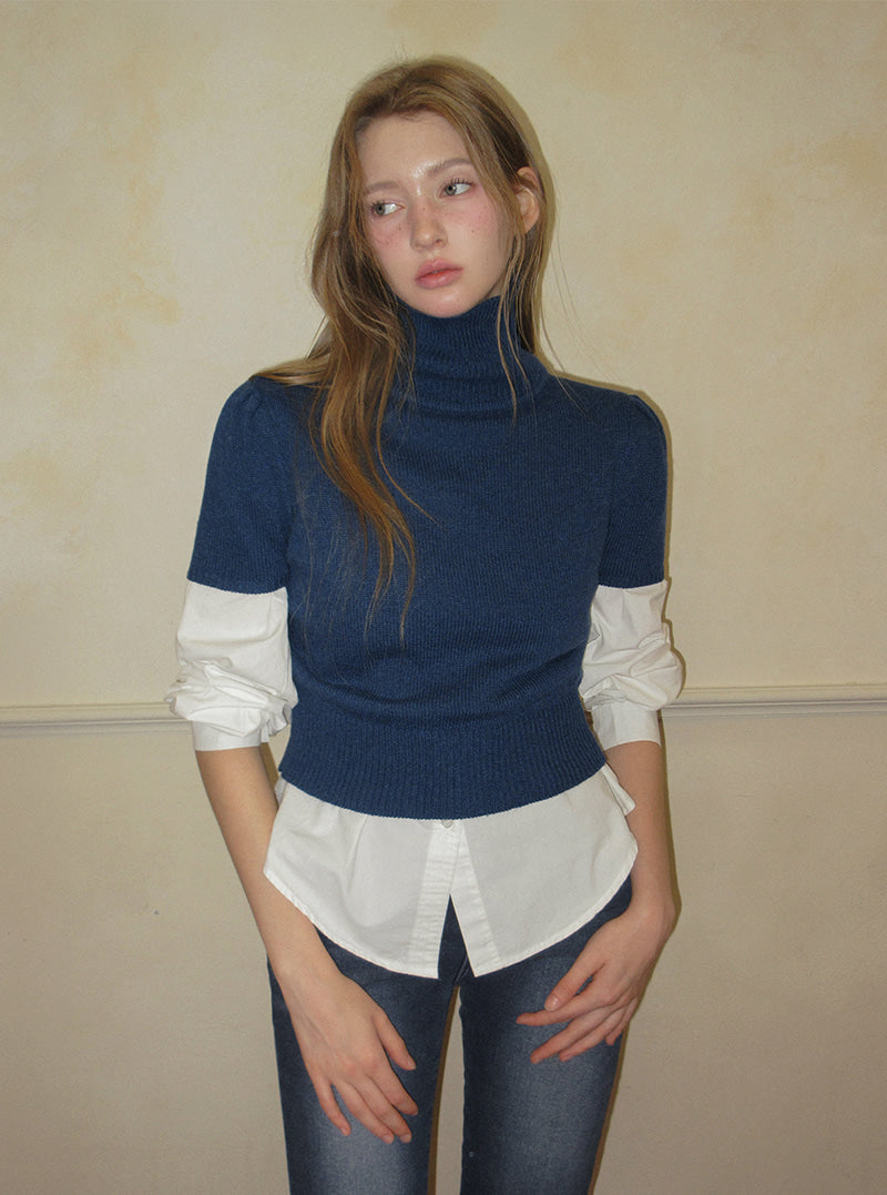 TWEE Det puff turtleneck short sleeve knit | Product styling view 6