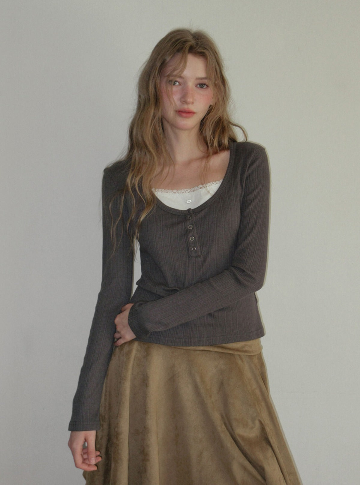 TWEE Runki layered button long sleeve T-shirt | Main product image
