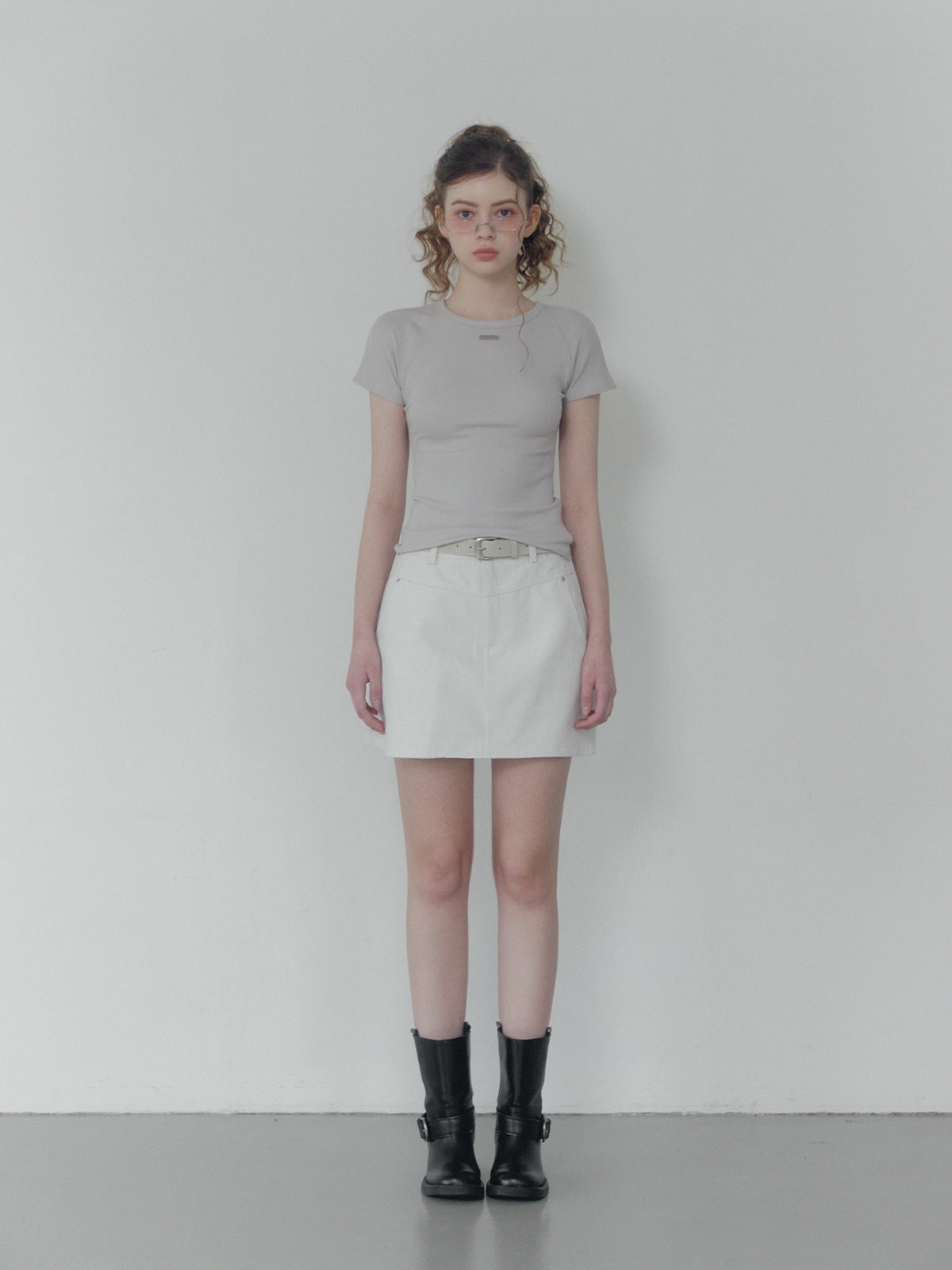 Jeden rivet panel cotton mini skirt (belt set)